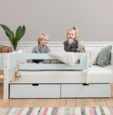 Mimer starter bed with side rail and drawers