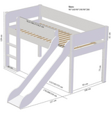 Wild half-high children's bed with slide and inclined ladder