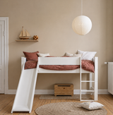 Huxie white mid-high bed with slide and option of colored safety rail, Aton