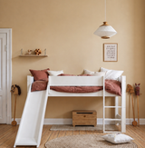Huxie white mid-high bed with slide and option of colored safety rail, Aton