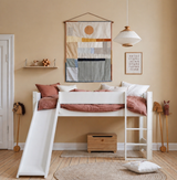 Huxie white mid-high bed with slide and option of colored safety rail, Aton