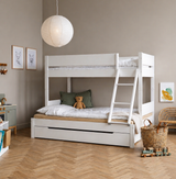 Huxie white family bed with option of colored safety rail, Asvid