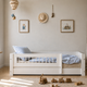 Huxie white children's bed with the option of a colored safety rail, Amon