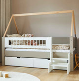 Mimer starter bed with side rail and drawers