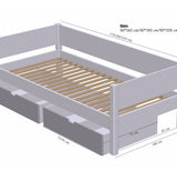 Mimer starter bed with side rail and drawers