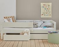 Huxie white children's bed with the option of a colored safety rail, Amon